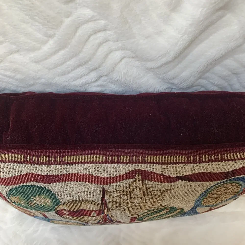 Christmas Ornaments Tapestry Throw Pillow Red Velvet Back 16x12x3